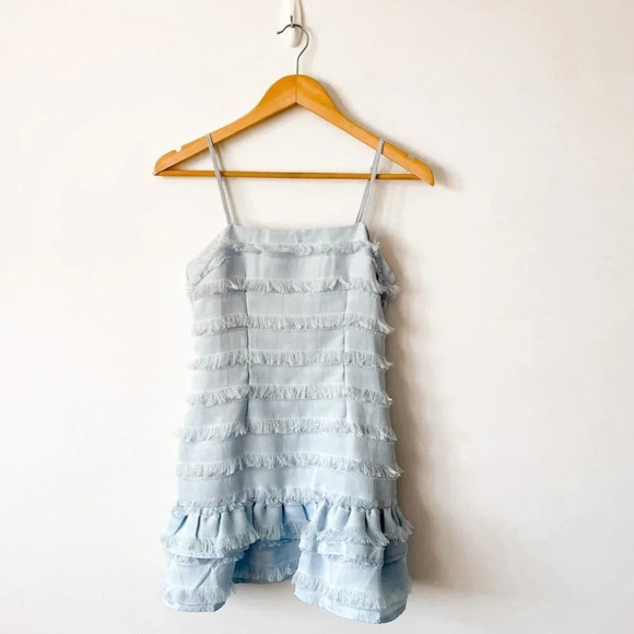 Princess Polly Molina Frill Hem Mini Dress Light  Blue Sz 2 - Picture 2 of 8